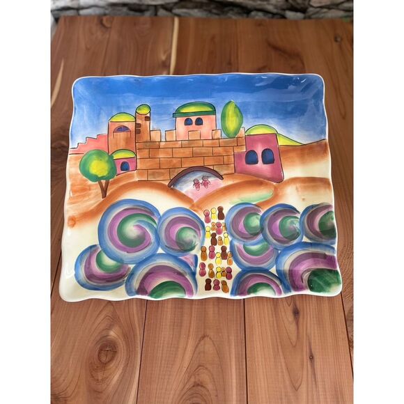 VINTAGE YAIR EMANUEL DESIGNED JUDAIC ART CERAMIC SERVING TRAY - Picture 3 of 6